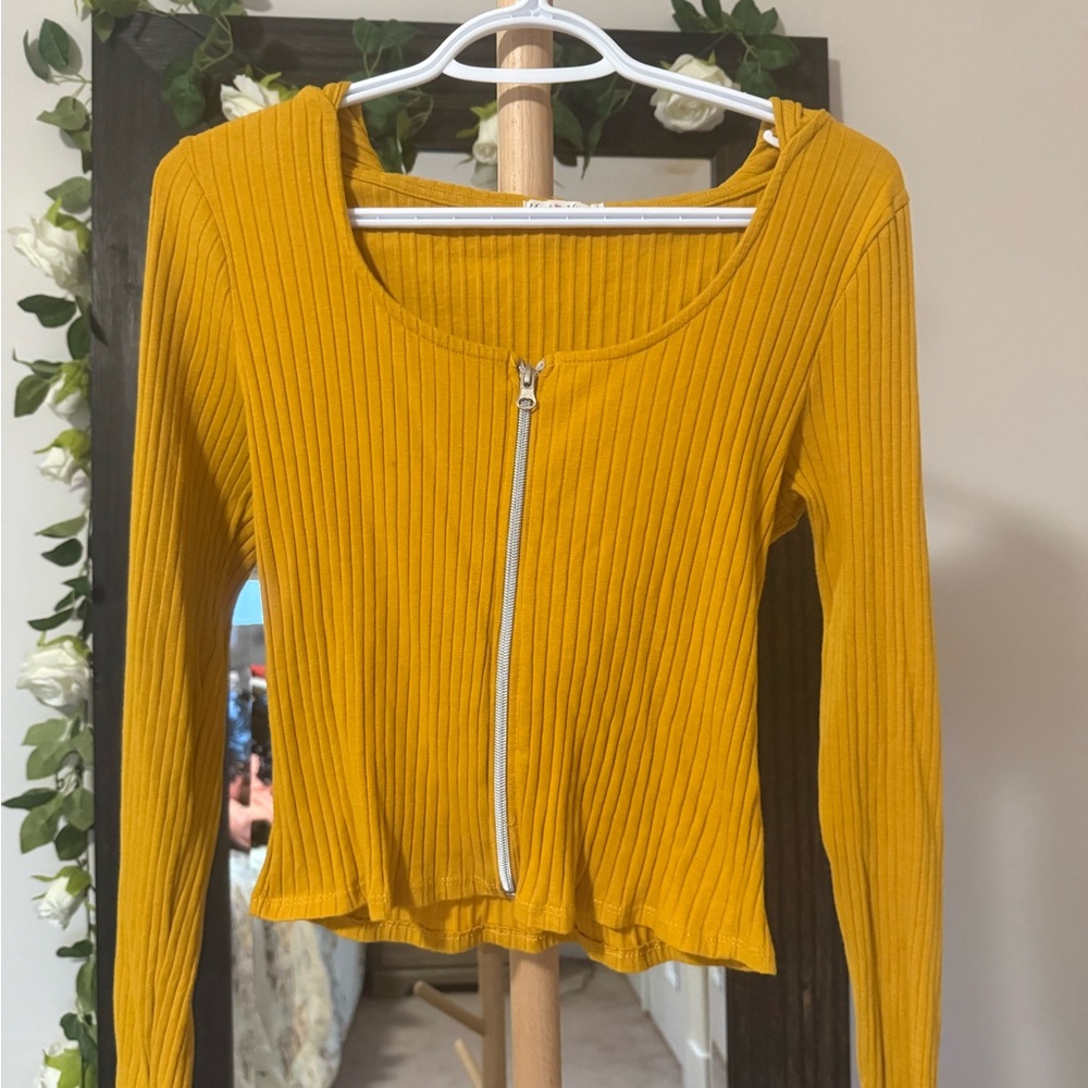 Heart Hips Golden Ribbed Long Sleeve Top